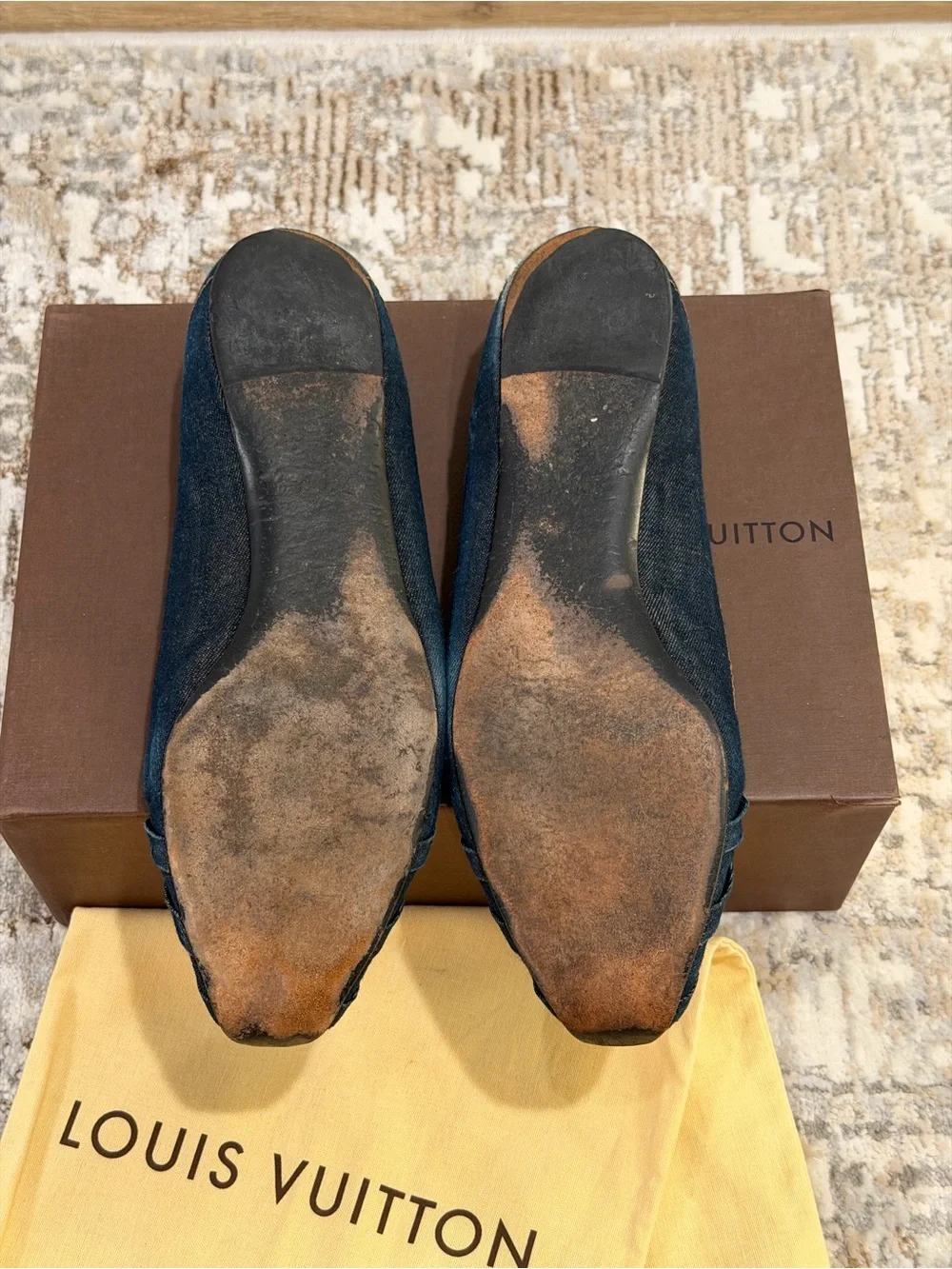 Pre-owned Louis Vuitton Denim Bow Accents Flats EU Size 39.5